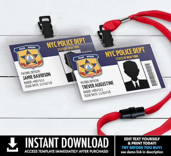 Police ID Badges-First Responder I.D. Badges,Police Party Favor,Police Birthday | You Personalize with CORJL - INSTANT Download Printable
