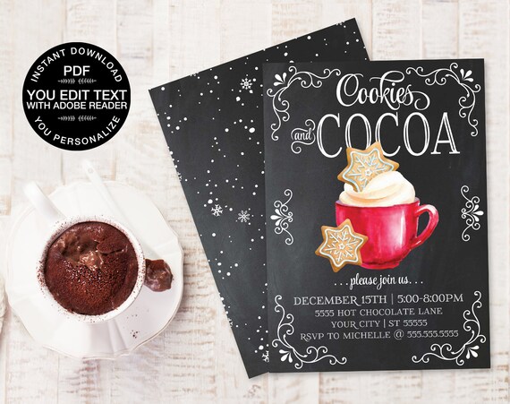 Cookies &amp; Cocoa Invitation, Hot Chocolate Party, Cookie Decorating ...