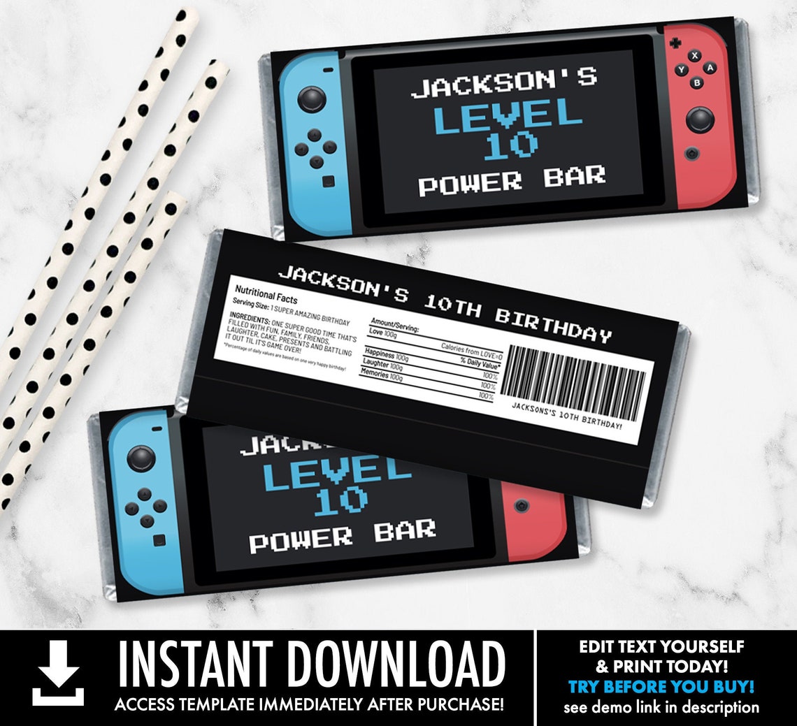 Video Game Controller Candy Bar Label/wrapper Video Game Etsy
