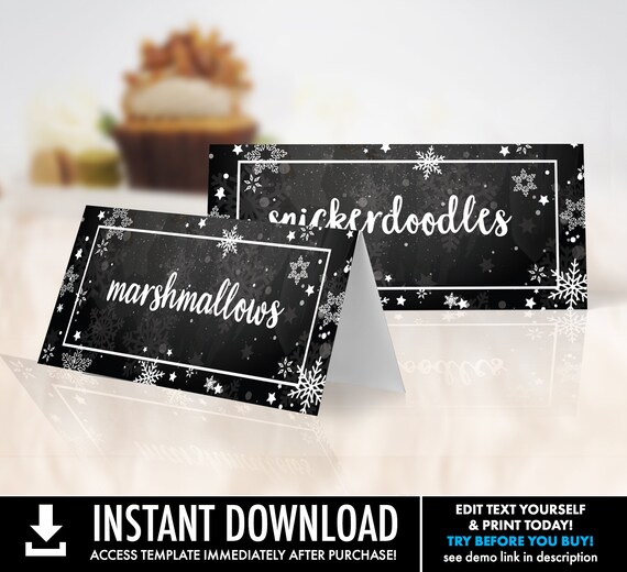 Snowflake Food Label,Cocoa & Cookies,Winter One-derland Party,Winter Wonderland,Chalkboard | Self-Edit with CORJL Instant DOWNLOAD Printable