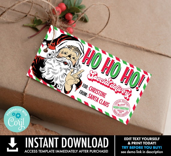 Retro Santa Special Delivery Tag, Gift From Santa,Christmas Gift Tag,Homemade Treat Tag | Personalize using CORJL–INSTANT DOWNLOAD Printable