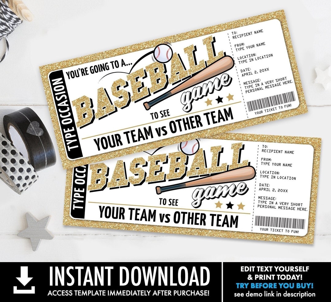 Baseball Ticket Gift Editable Template Surprise Baseball Etsy