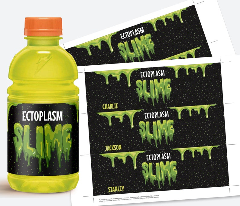 Slime Ectoplasma Party Bottle Wrappers Slime,Sports Drink, ghost-busters inspired Label Edit with CANVA INSTANT Download Printable image 3