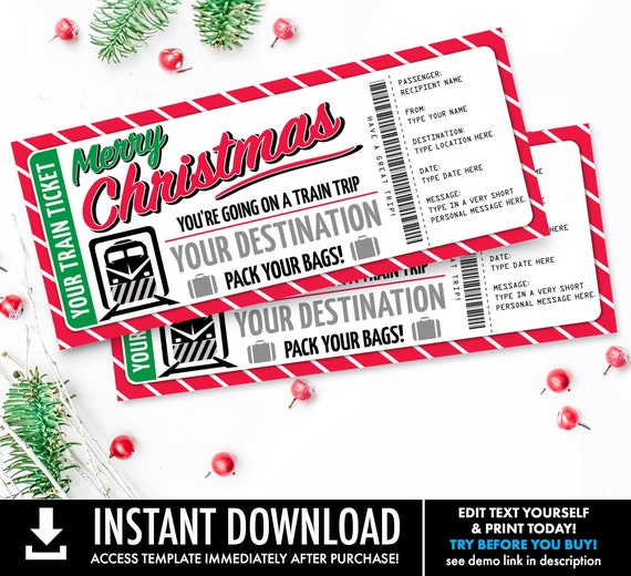 Christmas Train Trip Ticket Gift Voucher, Train Ticket Holiday Vacation