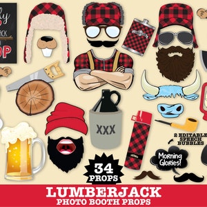 Lumberjack Photo Booth Props - Lumberjack & Jill, Woodland Party, Great Outdoors - Instant Download PDF - 34 DIY Printable Props