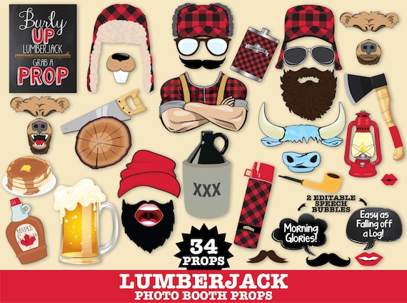 Lumberjack Photo Booth Props - Lumberjack & Jill, Woodland Party, Great Outdoors - Instant Download PDF - 34 DIY Printable Props
