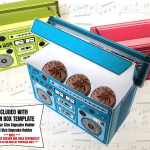 Boom Box Favor Box Cupcake Box, 40th Birthday, 30th Birthday, 80's Party, 90's Party Access Template Using CORJL INSTANT DOWNLOAD image 3