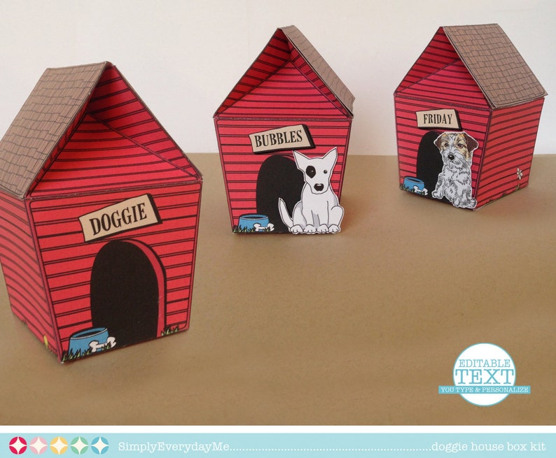 Dog House Box Party Favor Box, Gift Box or Gift Card Holder Instant Download Printable PDF Kit image 1