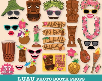 Hawaiian LUAU Photo Booth Props, Luau Props, Tropical Wedding, Shower, Birthday- Instant download PDF - 37 D.I.Y. Printable Kit