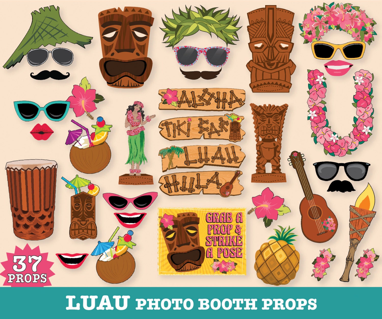 hawaiian-luau-photo-booth-props-luau-props-tropical-wedding-shower