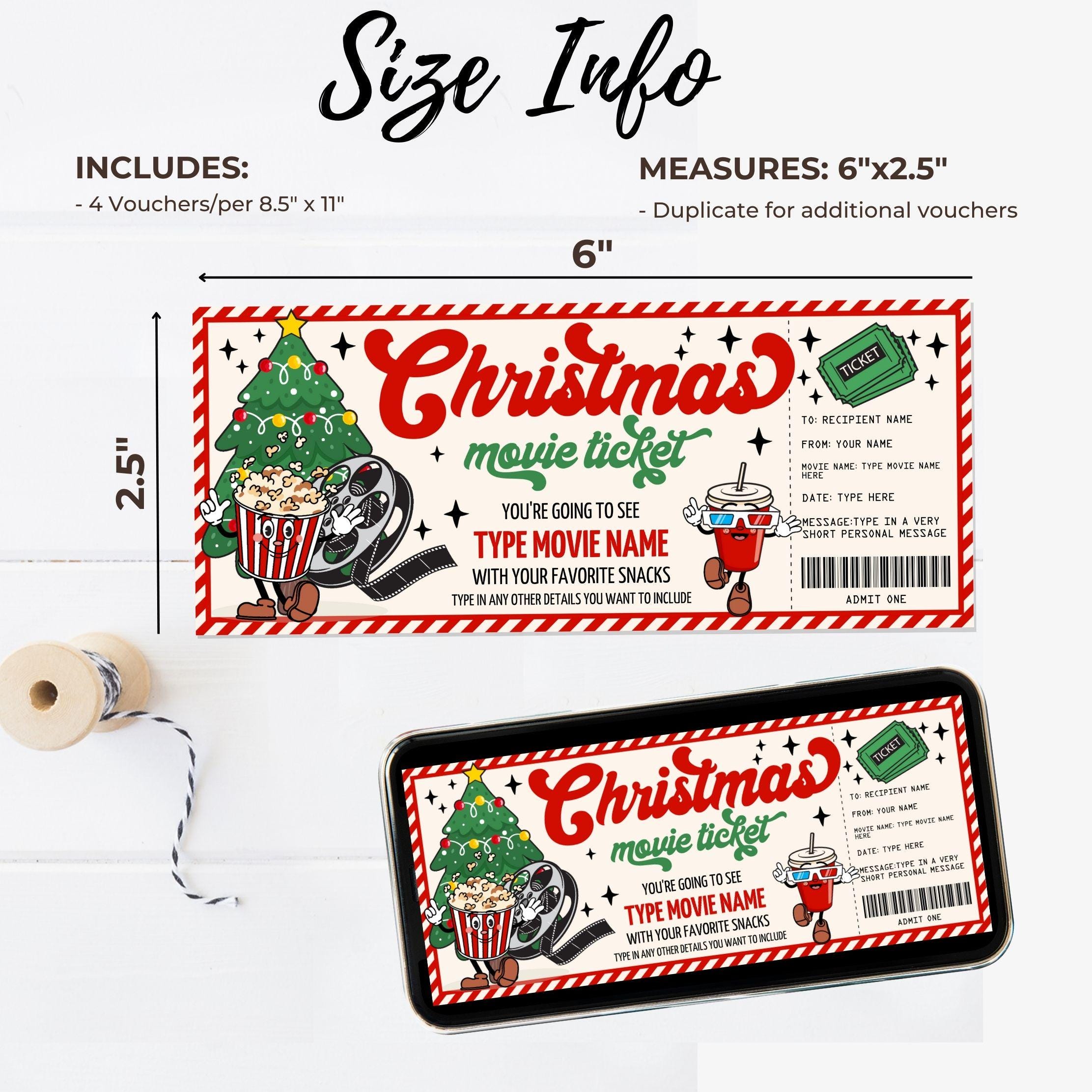 Retro Christmas Movie SMALL Tickets, Movie Tickets, Gift Certificate ...