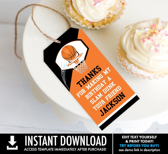 Basketball Favor Tag - Basketball Party, Basketball Birthday, Thank You Tag | Self-Editing with CORJL - INSTANT Download Printable Il_570xn