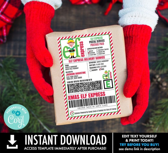 Elf Shipping Label,Elf Express Delivery,Packing Label,Elf Mail,Santa Mail,Shipping Sticker