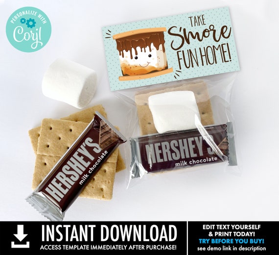 S'more Party Favor Bag Topper - Take S'more Fun Home, S'more 3" Treat Topper | Self-Edit with CORJL - INSTANT DOWNLOAD Printable