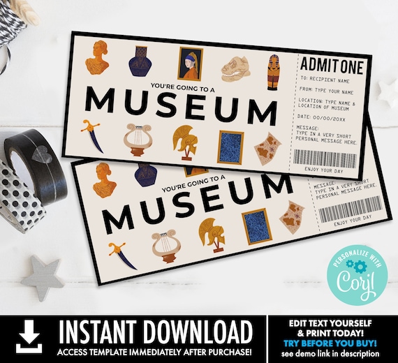 Museum Gift Certificate, Museum Surprise Gift Voucher | Self-Edit with CORJL - INSTANT DOWNLOAD Printable Template