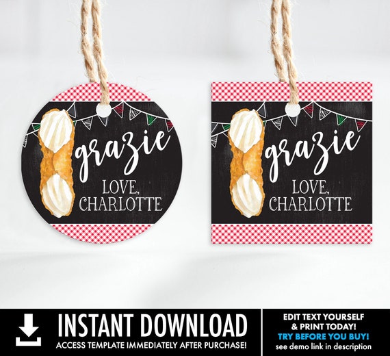 Holy Cannoli 2.5" Tag - Favor Tag - Circle or Square - Birthday, Italian, Pizza | Self-Edit with CORJL - INSTANT DOWNLOAD Printable Template Il_570xn