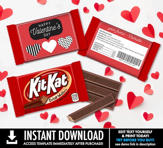 Valentine Hearts Kit Kat Candy Wrap/Label, Speech Bubble, Class Valentine Cards | Self-Edit with CORJL - INSTANT Download Printable Il_570xn