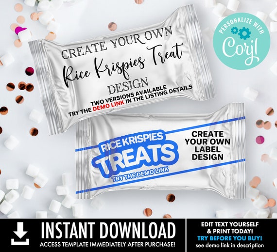 Design & Print Yourself, DIY 22g Rice Krispies Treat Template | Create Your Own Rice Krispies Treat Wrap with CORJL - INSTANT Download Il_570xn