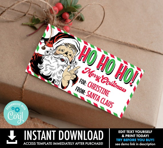 Retro Santa Gift Tag,Gift From Santa,Christmas Gift Tag,Treat Tag,Special Delivery | Personalize using CORJL-INSTANT Download Printable