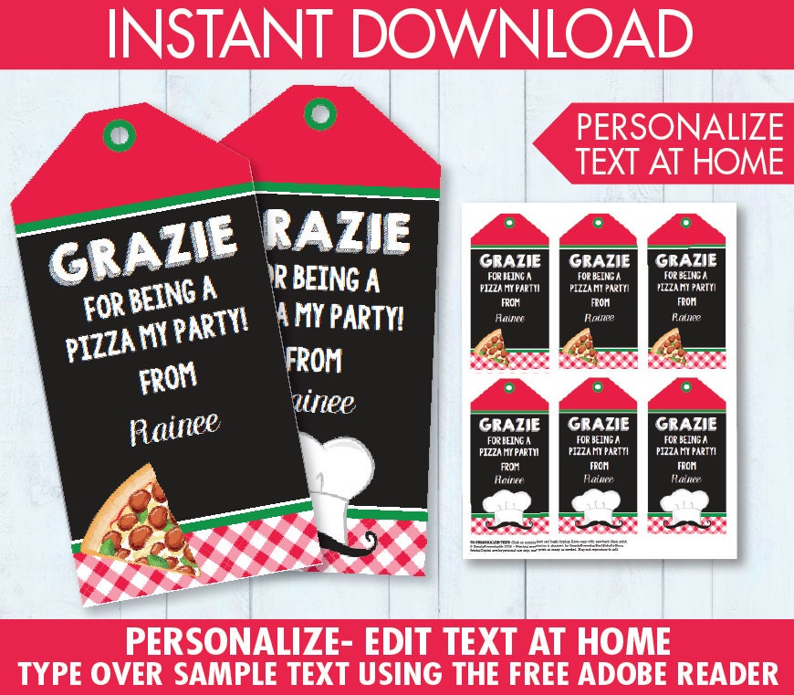 pizza party favor tag
