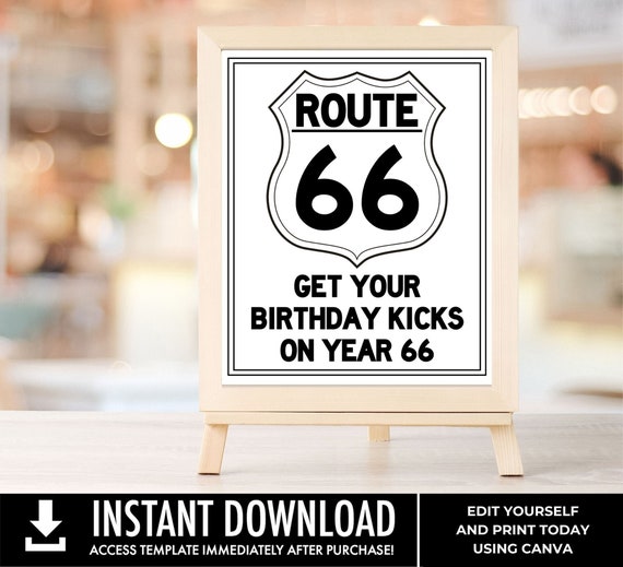 Route 66 Birthday Party 18x10 Sign, Editable Birthday Sign, Small Party Poster, Cars Party Sign | Edit with CANVA–INSTANT DOWNLOAD Printable