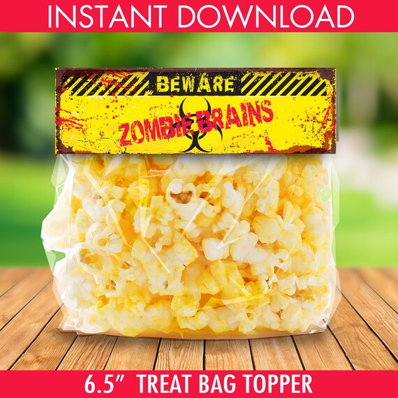 Zombie Treat Bag Topper - Zombie Brains, Zombie Party, Halloween Party,Costume Party, 6.5" Pre-Typed Topper | Instant Download PDF Printable Il_570xn