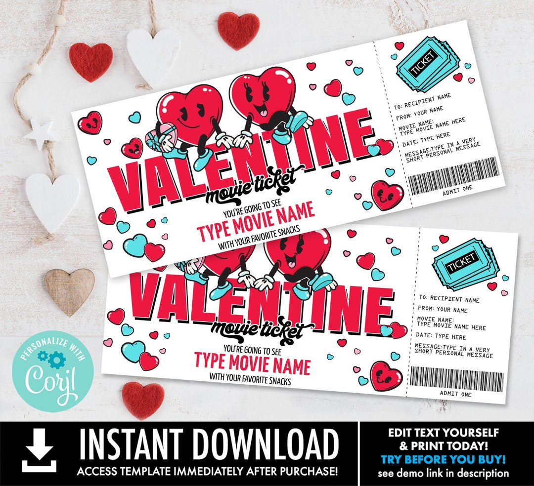 Valentine Movie Ticket, Surprise Valentine Movie Tickets, Movie Gift ...