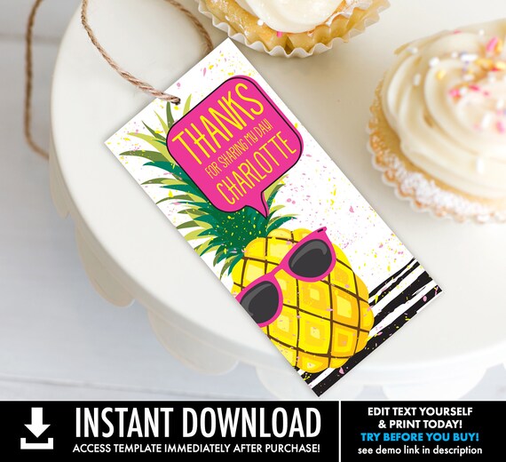 Pineapple Favor Tag - Party Like a Pineapple, Hawaiian, Luau,Birthday,Pineapple Party | Self-Editing with CORJL - INSTANT DOWNLOAD Printable Il_570xn