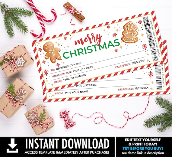 Printable Christmas Gift Voucher Template, Santa Gift Certificate for Any Gift, family, friend, teacher | Edit using CORJL-INSTANT Download