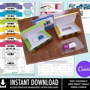 Cassette Tape Box 7 EDITABLE boxes, gift card holder, party favor boxes Personalize Text using CANVAInstant Download Printable Template image 7