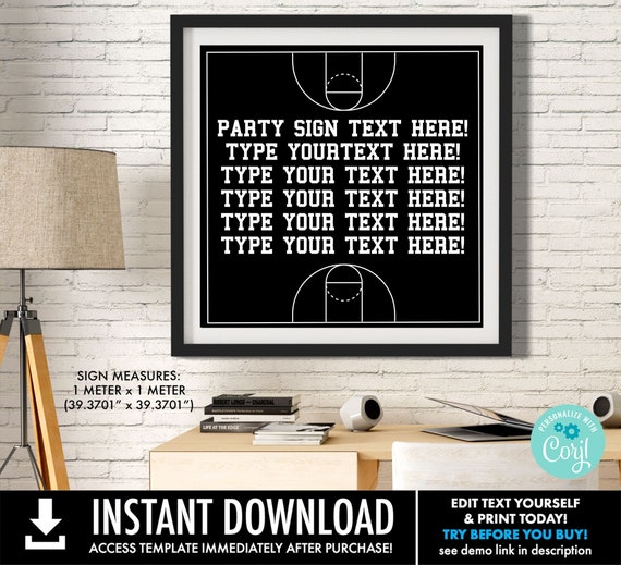 Basketball Large Square Party Sign - Basketball Party, Basketball Birthday, Welcome sign | Edit using CORJL - INSTANT DOWNLOAD Printable