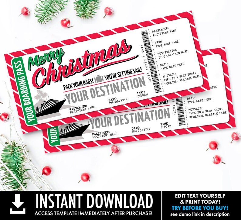 Christmas Cruise Trip Ticket Gift Voucher Cruise Ticket Etsy