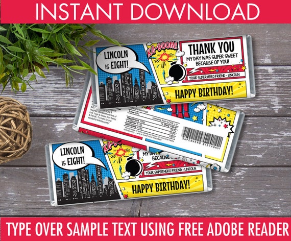 Superhero Sweet Bar Wrappers - Superhero Like, Chocolate Labels, Superhero Birthday Get together Editable Terms - Immediate Obtain PDF Printable picture regarding Free Printable Birthday Candy Bar Wrappers identified as Superhero Sweet Bar Wrappers - Superhero Want, Chocolate Labels, Superhero Birthday Celebration Editable Words - Fast Obtain PDF Printable
