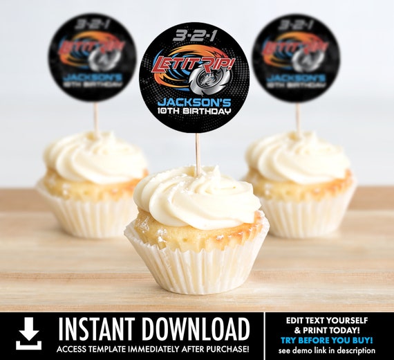 Blade Tournament 2-inch Cupcake Topper or Circle Tag- Bey-Blade Inspired | Self-Editing with CORJL - INSTANT DOWNLOAD Printable Il_570xn