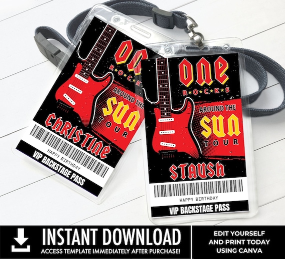 One Rocks VIP Badges, Rock n Roll, Backstage Pass, Around the Sun Tour | Edit with CANVA - INSTANT Download Printable