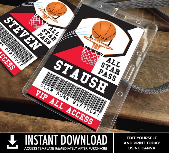 Basketball All Star ID Badge - Basketball Party, Basketball VIP All Access Pass | You Personalize using CANVA–Instant Download Printable