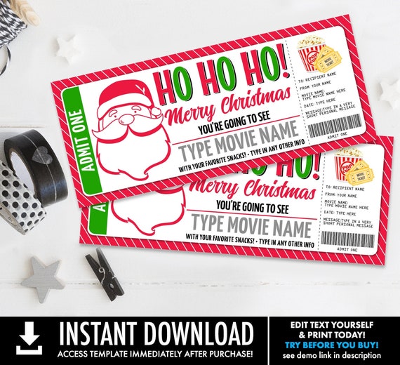 Movie Night Ticket Gift Certificate, Movie Ticket, Movie Marquee Surprise Ticket | Self-Edit with CORJL - INSTANT DOWNLOAD Printable