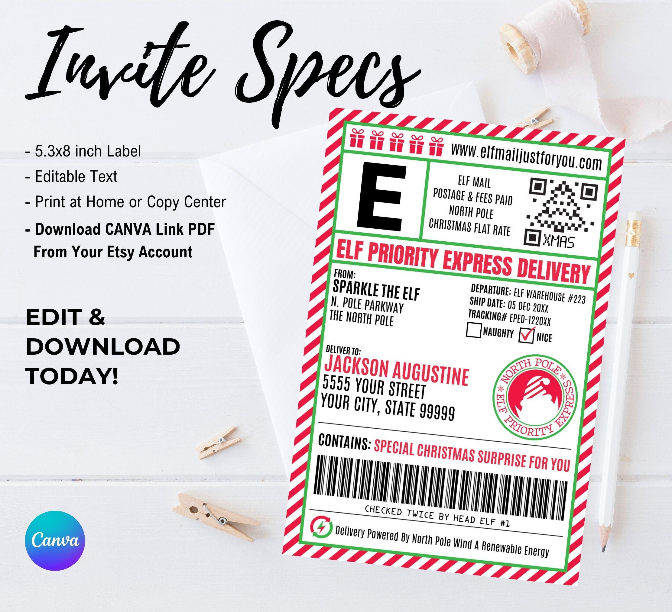 Elf Shipping Label,elf Delivery,shipping Label Stickers,elf Mail,santa ...