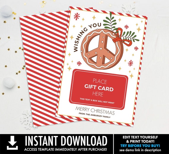 Wishing You Peace Gift Card Holder, Peace Sign Gift for Teacher, Client, Staff, Thank You, Friend  | Edit using CORJL-INSTANT DOWNLOAD