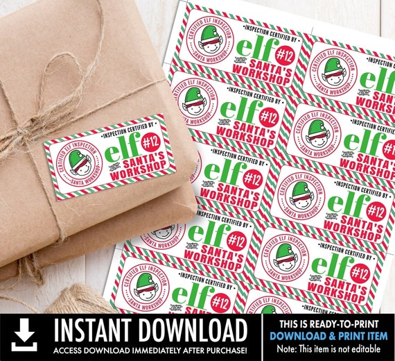 Elf Labels, Christmas Delivery - Elf Inspection Label Stickers, Shipping Label | Ready-To-Print INSTANT Download PDF Printable