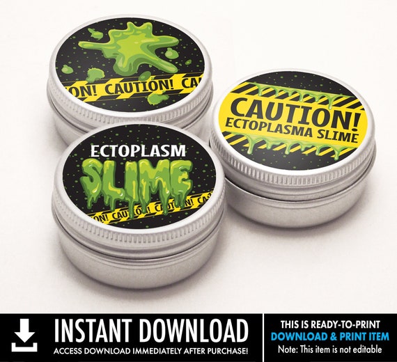 Slime 4" Jar Sticker Labels includes 3 Versions, ghost-movie inspired,Slime Party | Pre-Typed INSTANT Download PDF Printable Set