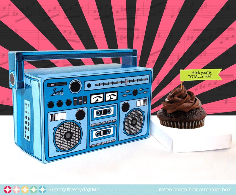 Boom Box Favor Box Cupcake Box, 40th Birthday, 30th Birthday, 80's Party, 90's Party Access Template Using CORJL INSTANT DOWNLOAD image 4