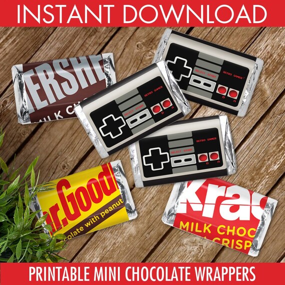 Video Game Mini Candy Bar Label/Wrapper - Video Game Party Favor, Retro Gamer | D.I.Y. Editable Text INSTANT DOWNLOAD Printable Il_570xn