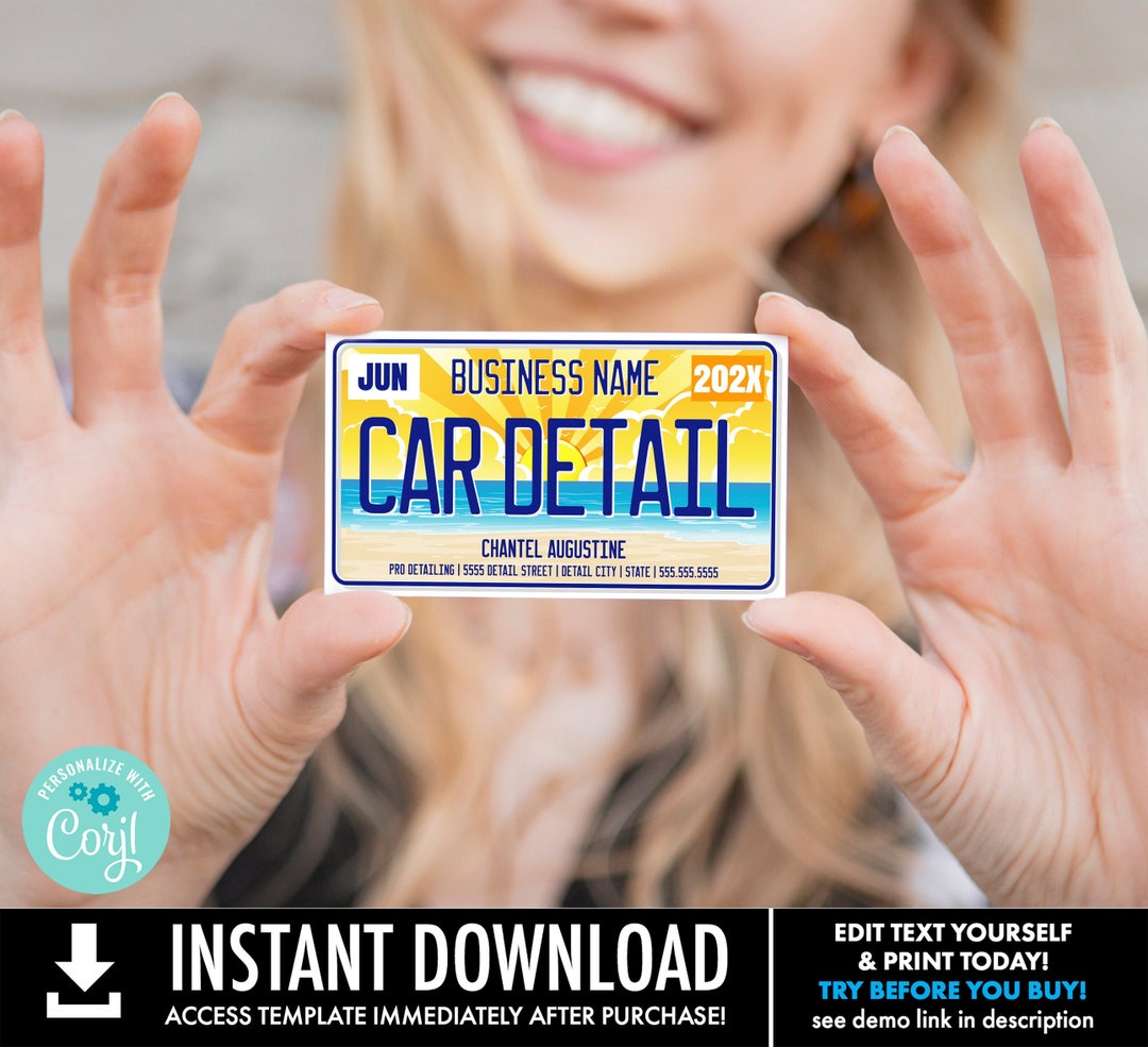 Car Detailing Business Card Template, License Plate Car Detail Business