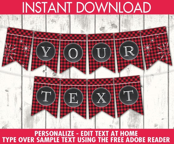 Hot Chocolate Banner - Buffalo Plaid Banner, Buffalo Plaid Decor, Hot Cocoa Birthday, Winter Party DIY - INSTANT Download Printable PDF Il_570xn