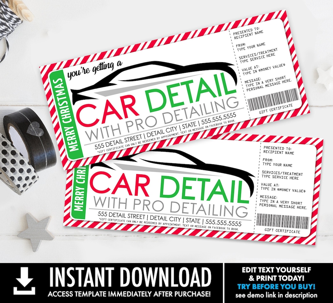 Car Detailing Christmas Gift Certificate, Car Detail Surprise Gift