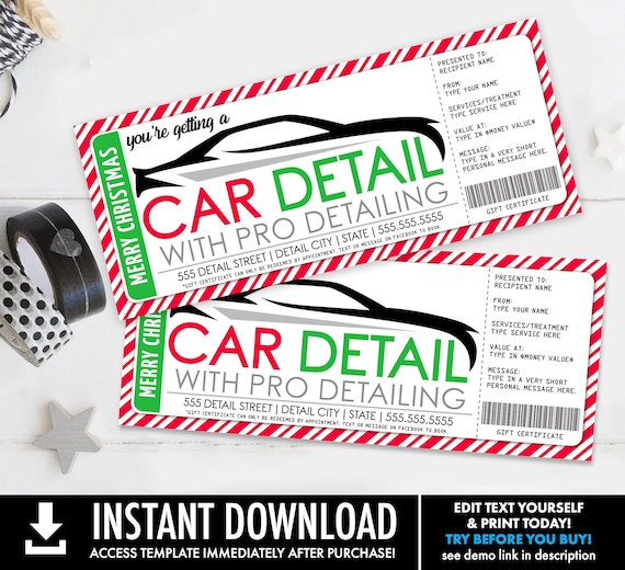 Car Detailing Christmas Gift Certificate, Car Detail Surprise Gift