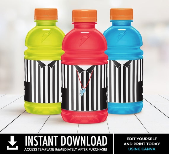 Referee 12oz Sports Drink Wrapper/Label, Bowl Party, Drink Label, Football, Tailgate, Sports | Edit with CANVA - INSTANT Download Printable
