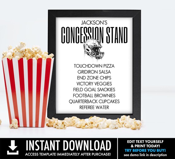 Football 8x10 Concession Stand Sign, Bowl Party Sign, Concession Stand Sign, Football Theme | Edit with CORJL–INSTANT DOWNLOAD Printable