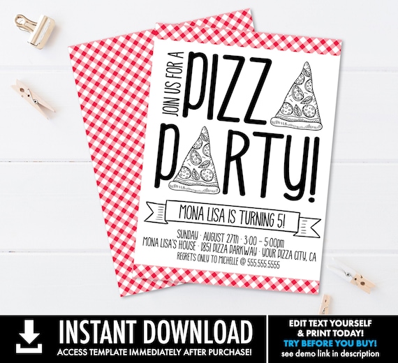 Pizza Party Invitation - Pizza Birthday Party, Pizza Party, Italian Party | Self-Edit with CORJL - INSTANT DOWNLOAD Printable Template Il_570xn